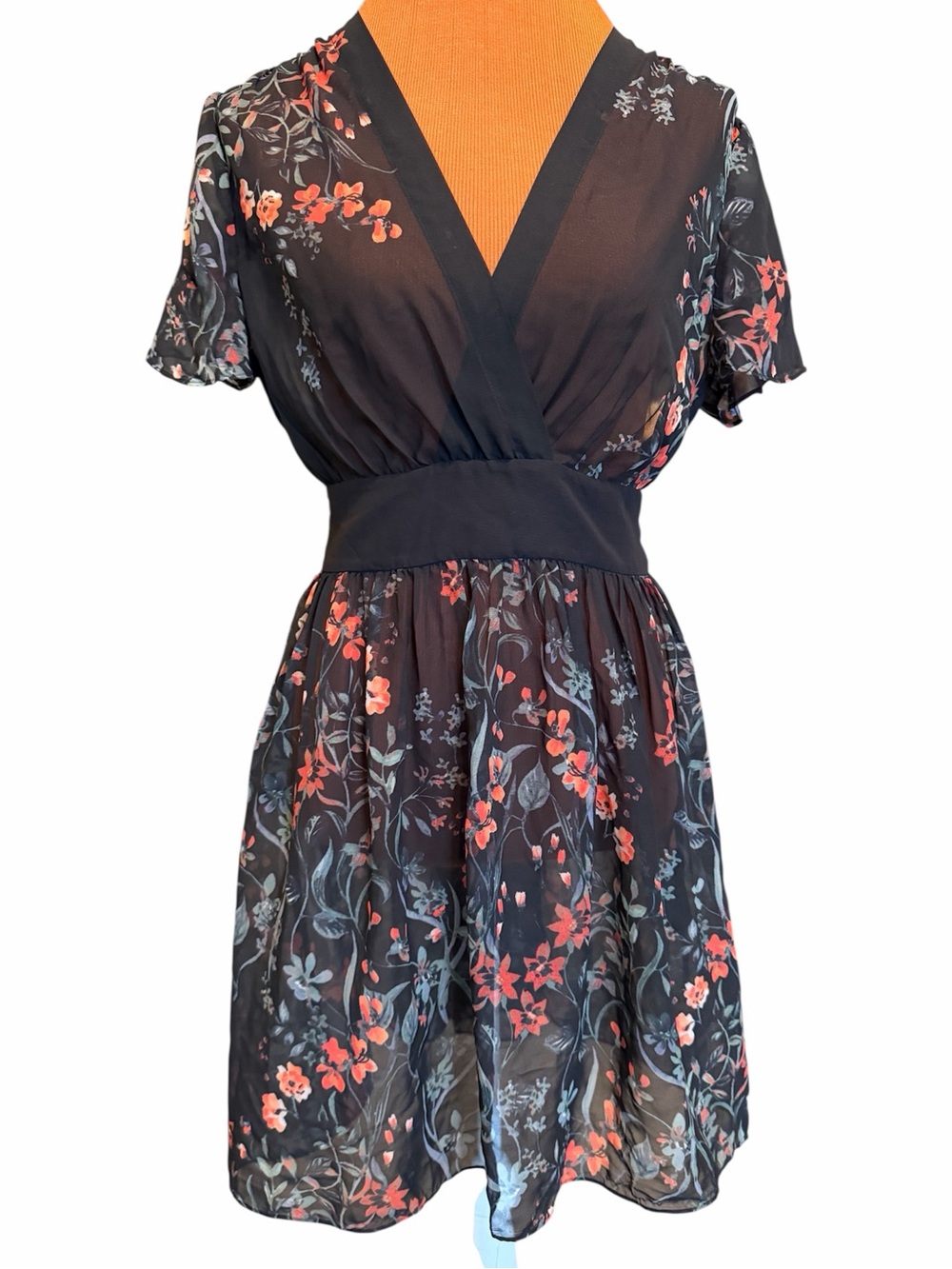 REISS Sadie Floral Black Print Tie Back Dress Size 6